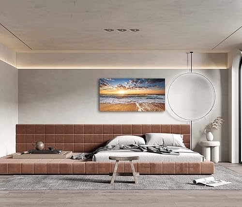 Miniatura 4 de Jiuqinghua Lienzo decorativo grande para pared, diseño de amanecer sobre el mar, 1 panel, océano, playa, olas, paisaje, pintura, obra de arte para