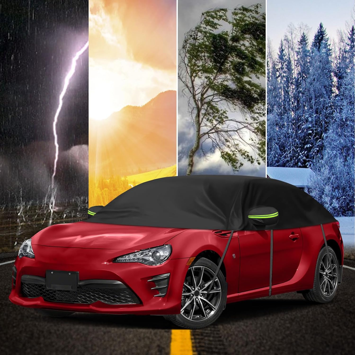 Black Half Car Cover Compatible with 2013-2025 Toyota 86/GR86 & BRZ, Protector Car Body Covers for Windproof Dustproof UV Resistant Protect Your Windshield and Roof