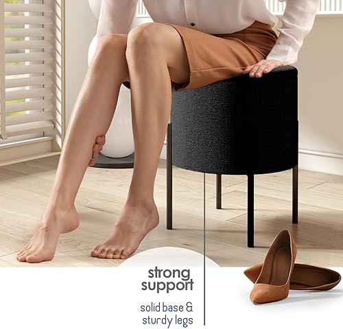 Miniatura 5 de STORAGEBUD Otomana redonda con almacenamiento, taburete de almacenamiento Boucle, taburete de tocador de maquillaje, reposapiés otomano pequeño,