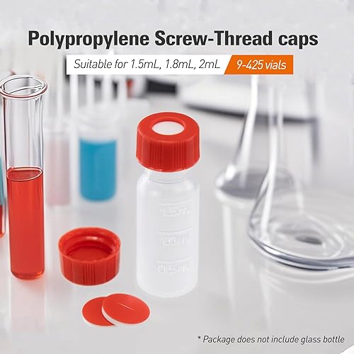 Vista 25 de PEKYBIO HPLC 9-425 Tornillo Rosca Vial Tapones Azules, 0.1 fl oz Autosumuestreador Casquillos Vial, 0.354 in, PTFE rojo/Blanco Silicona Septa, 100