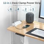 Barre d'alimentation de pince de bureau 10Ft avec 2 PD 20W USB-C, JXGUCAT Redéménageable rapide de charge de bureau de montage de bande de puissance protecteur, mince Flat Plug Extension Cord avec 6 AC Des sorties, en forme 1.8" Bord de la table, blanc
