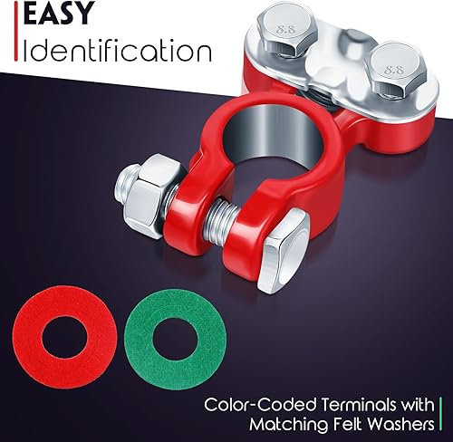 Vista 5 de Frienda 12 piezas de terminales de batería de automóvil, conectores chapados en zinc, arandelas anticorrosión, abrazaderas de repuesto, terminal