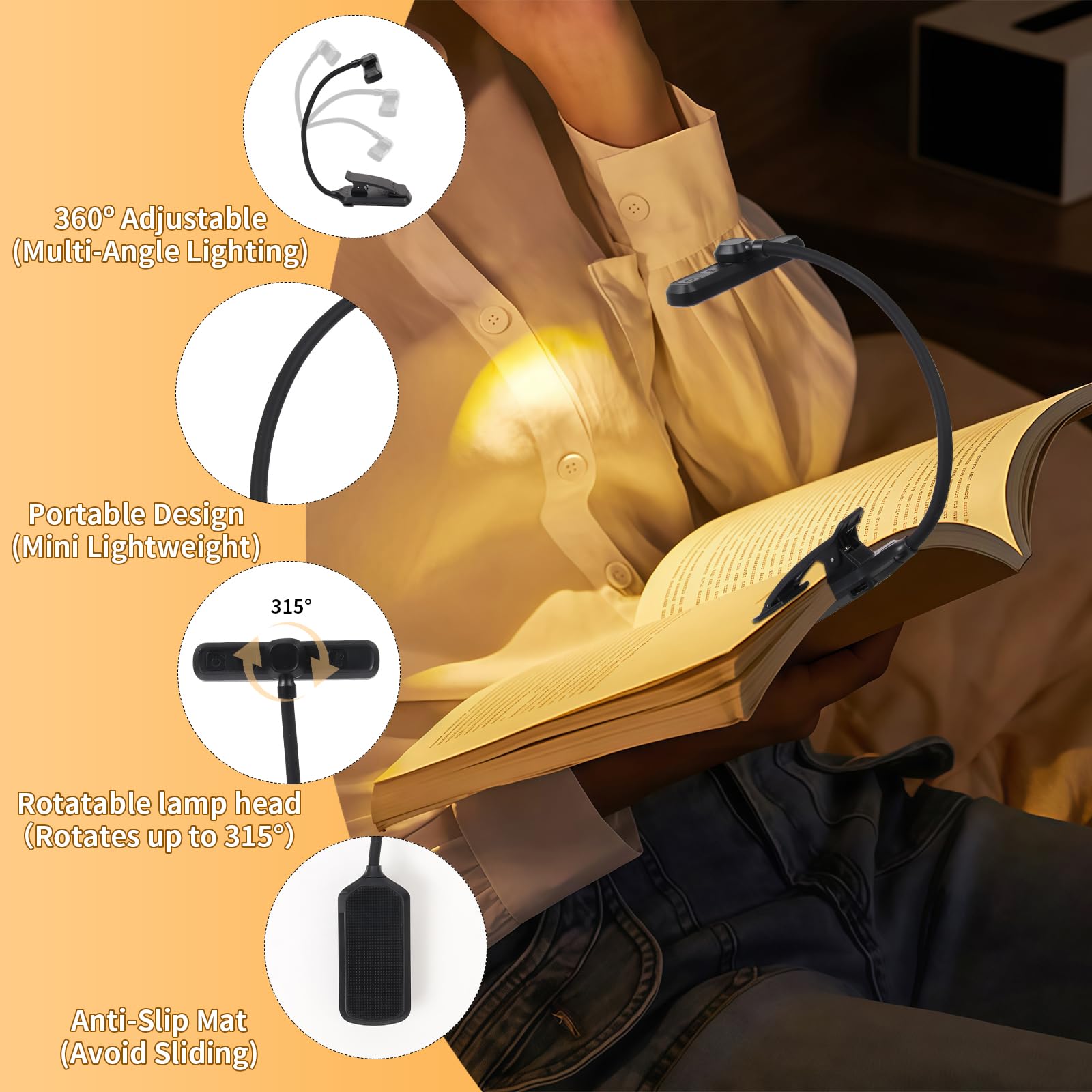 Luce a 24 LED ricaricabile per lettura a occhio di letto, 3 temperature di colore, 80 ore di autonomia, lampada a clip leggera, perfetta per bambini, amanti dei libri e regali per studenti