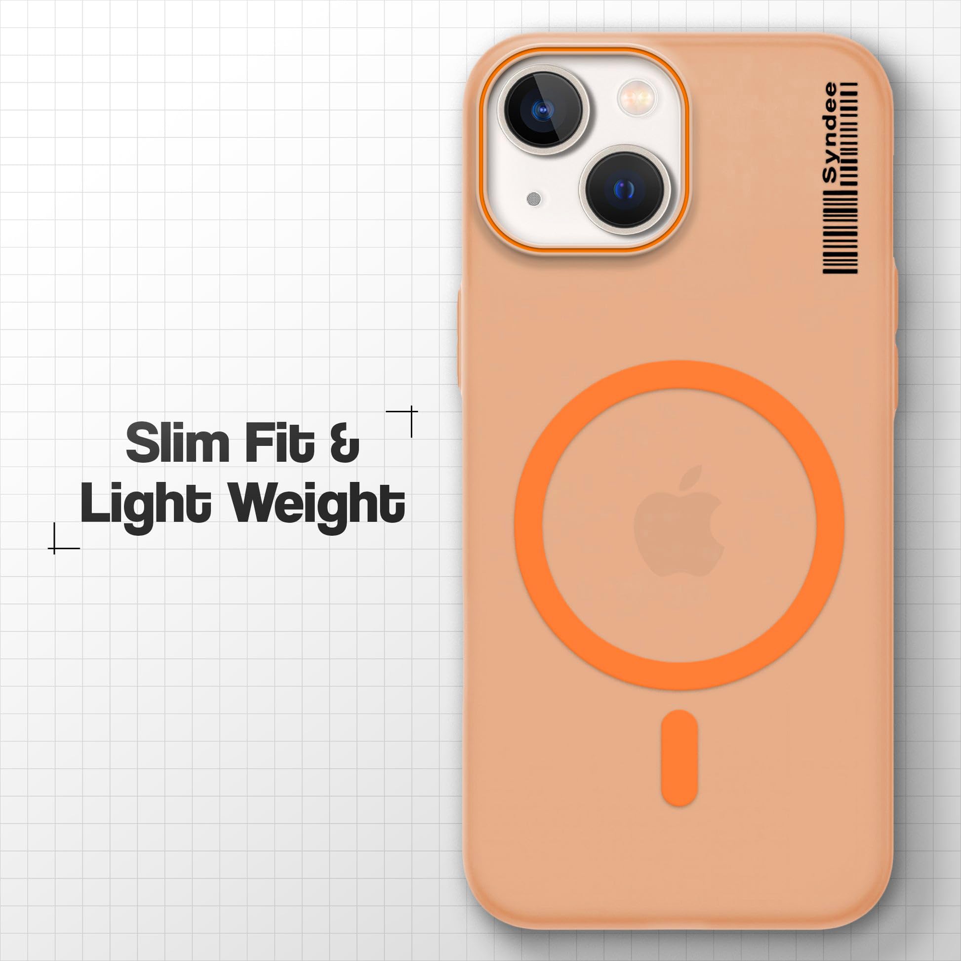 DL3 Mobilak Case Back Cover for iPhone 15 6.1 Inch, Sleek Frosted Translucent Back Only Compatible with Wireless Magnetic Accessories | Anti-Scratch Shockproof Phone Case (Orange)