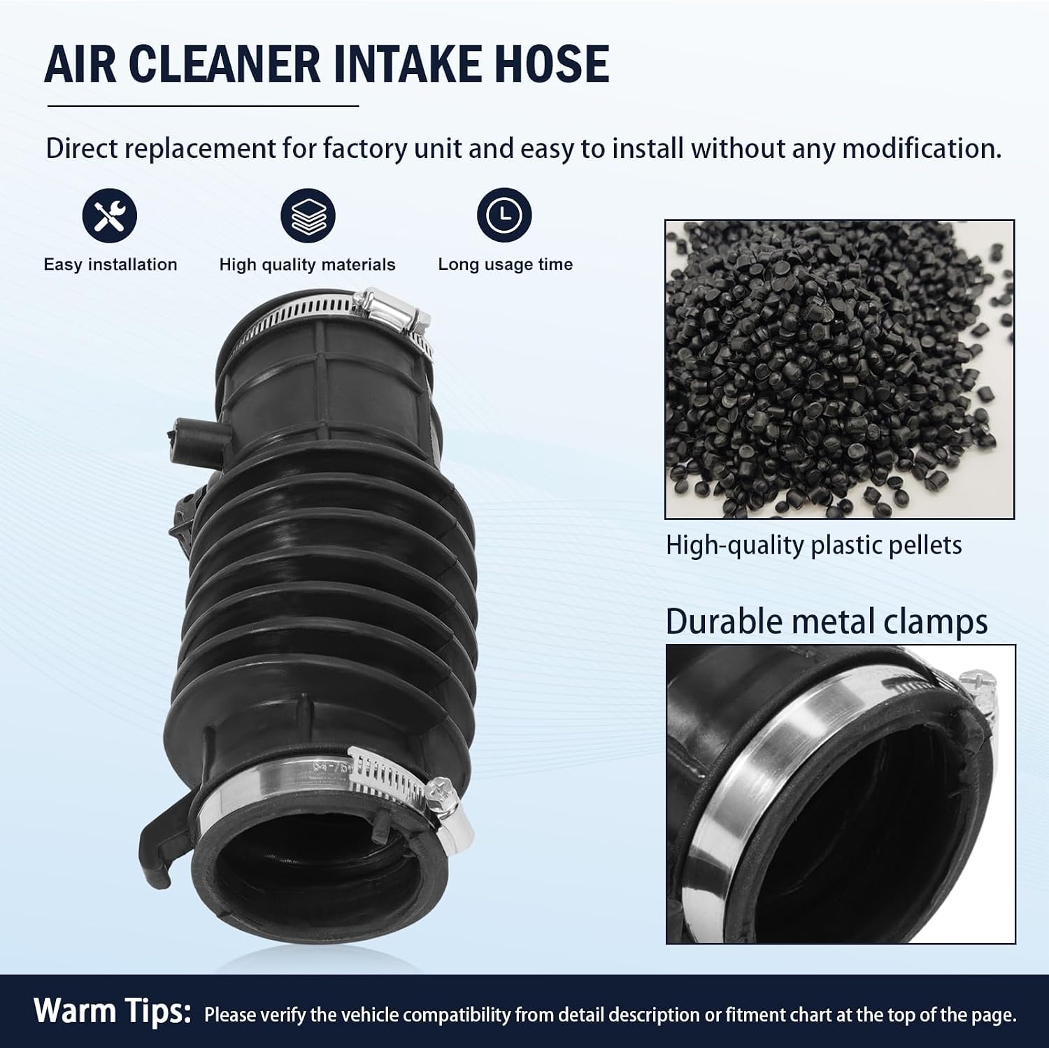 Air Clean Intake Tube Hose with Clamps for 2017-2021 CR-V 1.5L L4 GAS DOHC Turbocharged engines Replace#ANTK186 172265PAA00 696-000