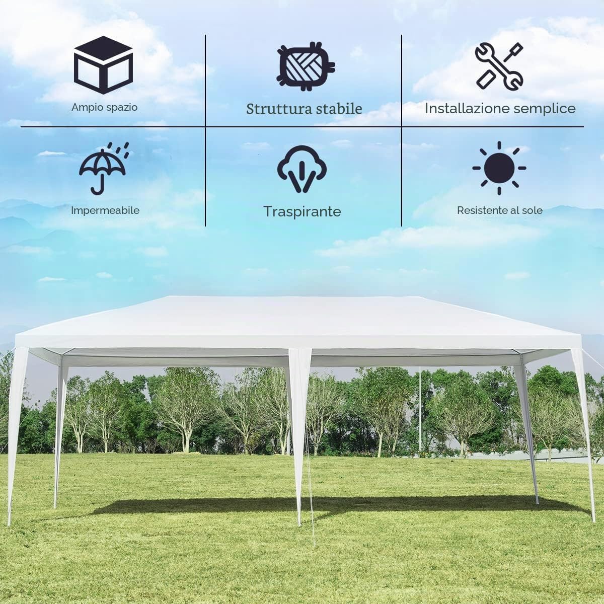 FANTASK Gazebo da giardino, 3 x 6 m, portatile, per matrimoni, mercati di frutta, colore bianco