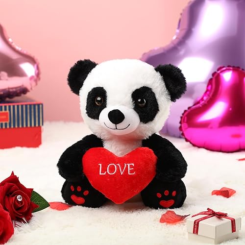 Miniatura 4 de Halloscume Regalos de graduación de 10 pulgadas, panda de peluche con corazón de amor, juguetes de panda de peluche suaves, regalos lindos animales