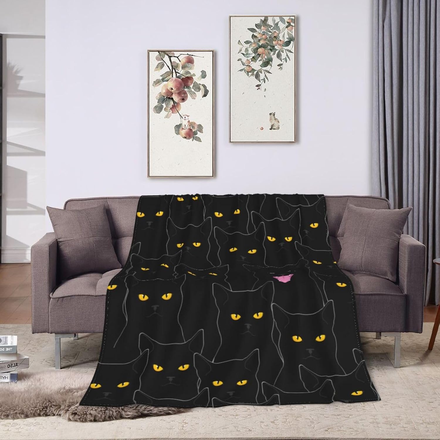 Fun Black Cat Flannel Throw Blanket Lightweight Soft Warm Bed Throws for Home Couch Room Sofa Office Travel Camping Dorm Decor Adults Kids Gifts 60x50 Inch - Image 7