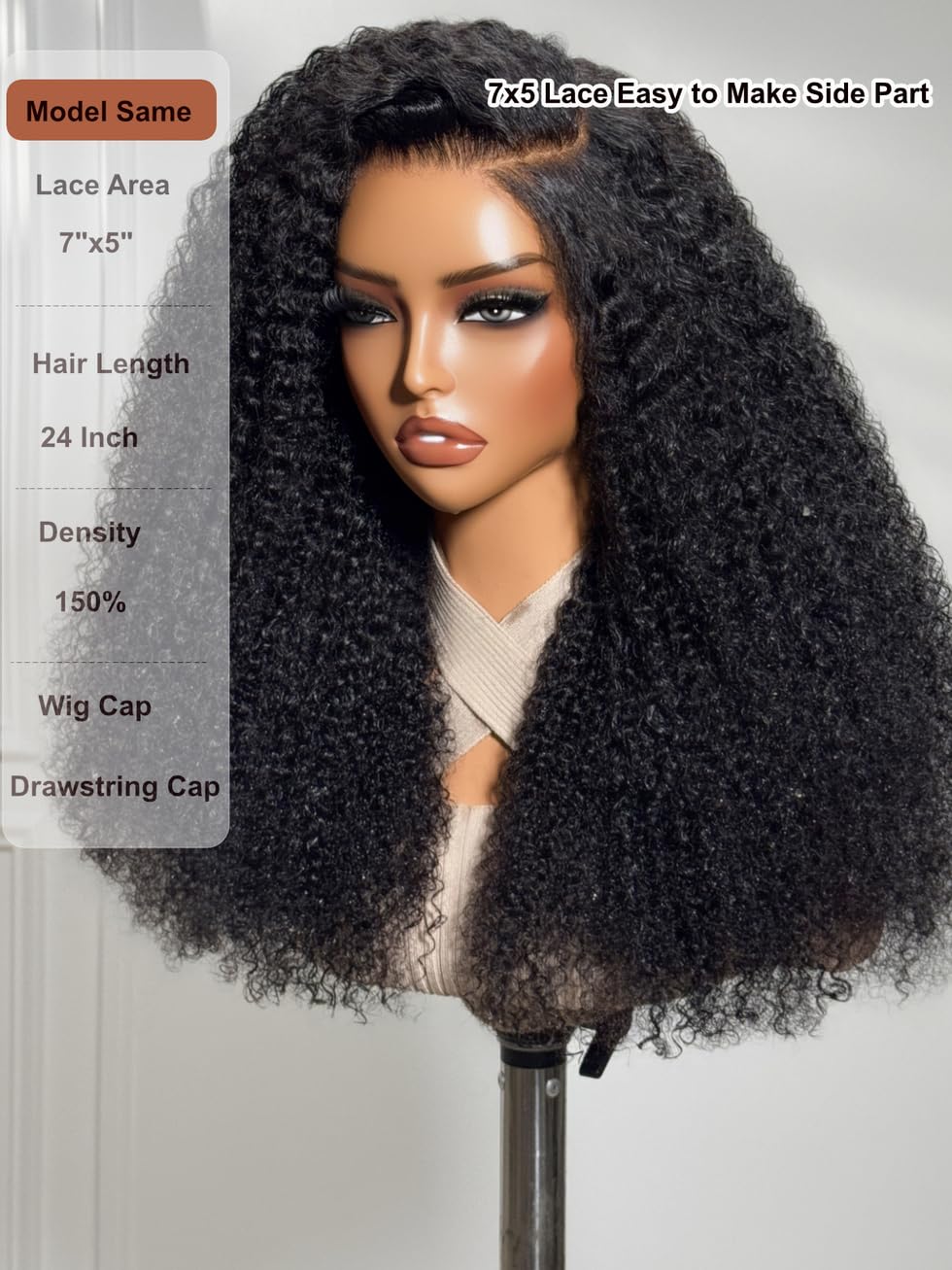 UNICE 4C Edge Kinky Curly Human Hair Drawstring Wig Bye Bye Knots 7x5 Lace Front Glueless Wigs Pre Plucked Pre Cut Put On & Go Wig for Black Women 16 inch