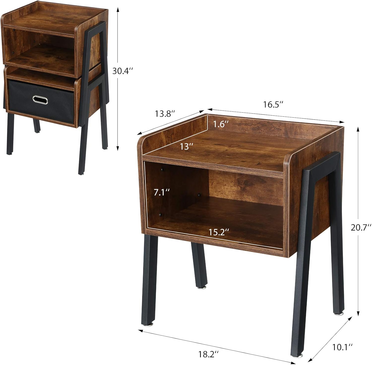 KingSo Industrial Nightstand End Table Stackable Side Table Night Stands for Bedrooms Cabinet for Storage Sofa Bed Side Table for Small Spaces Wook Look Accent Furniture with Metal Frame: Kitchen & Dining