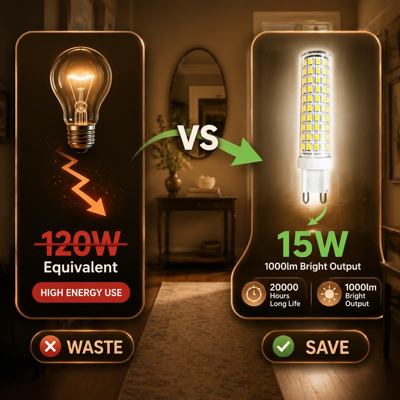 Pack de Bombillas LED G9 15W, Equivalente a 120W Halógena, 1000LM, Cerámica, Gran Ángulo 320°, Sin Parpadeo, CRI≥80+, No Regulable(Natural white 4000K,10 Pack)