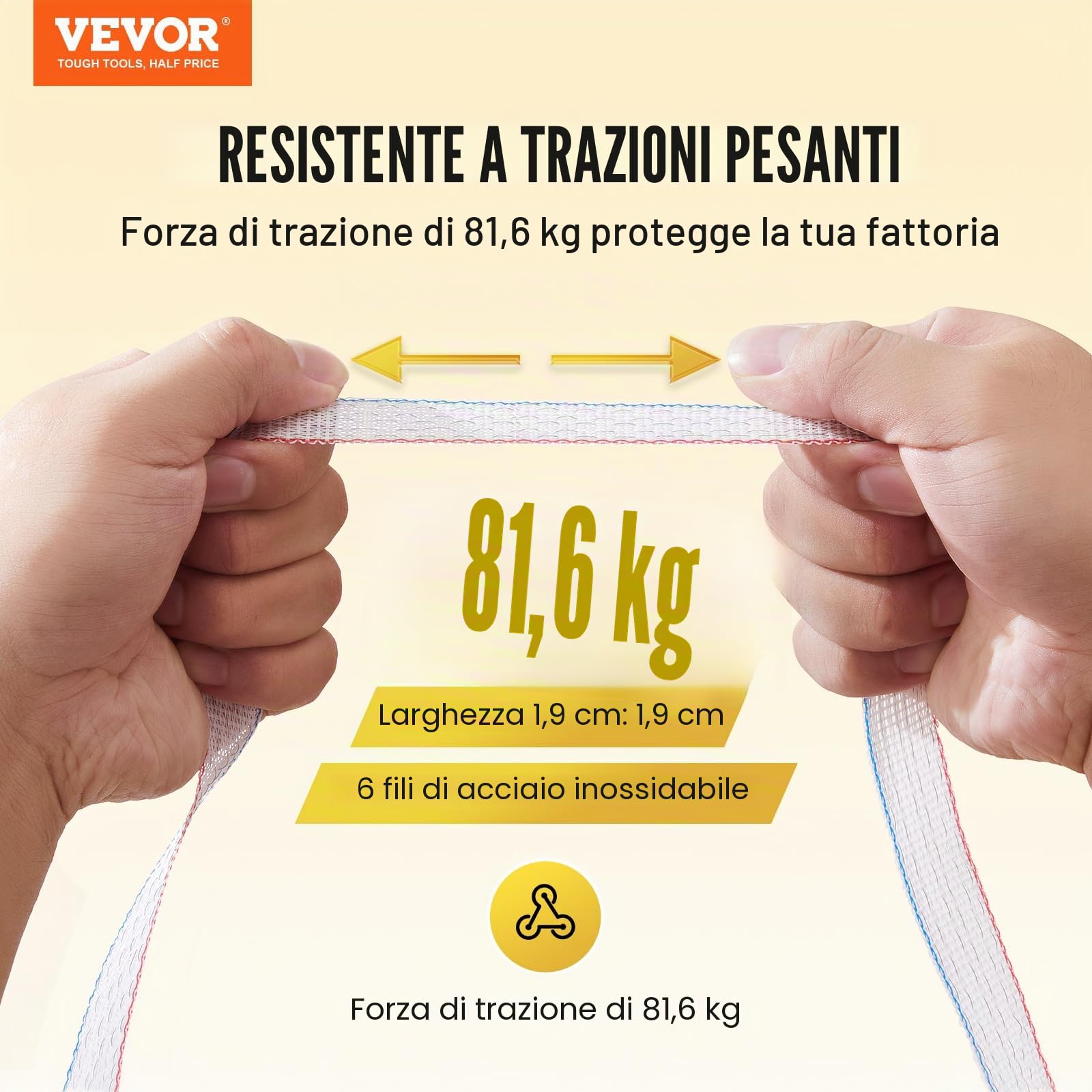 VEVOR Nastro per Recinzione Elettrica, 500 m Filo Polietilene Portatile 19 mm Larghezza 6 Fili in Acciaio Inox con Conduttività e Resistenza alla Ruggine, Linea Corda Recinzione per Cavalli, Bestiame
