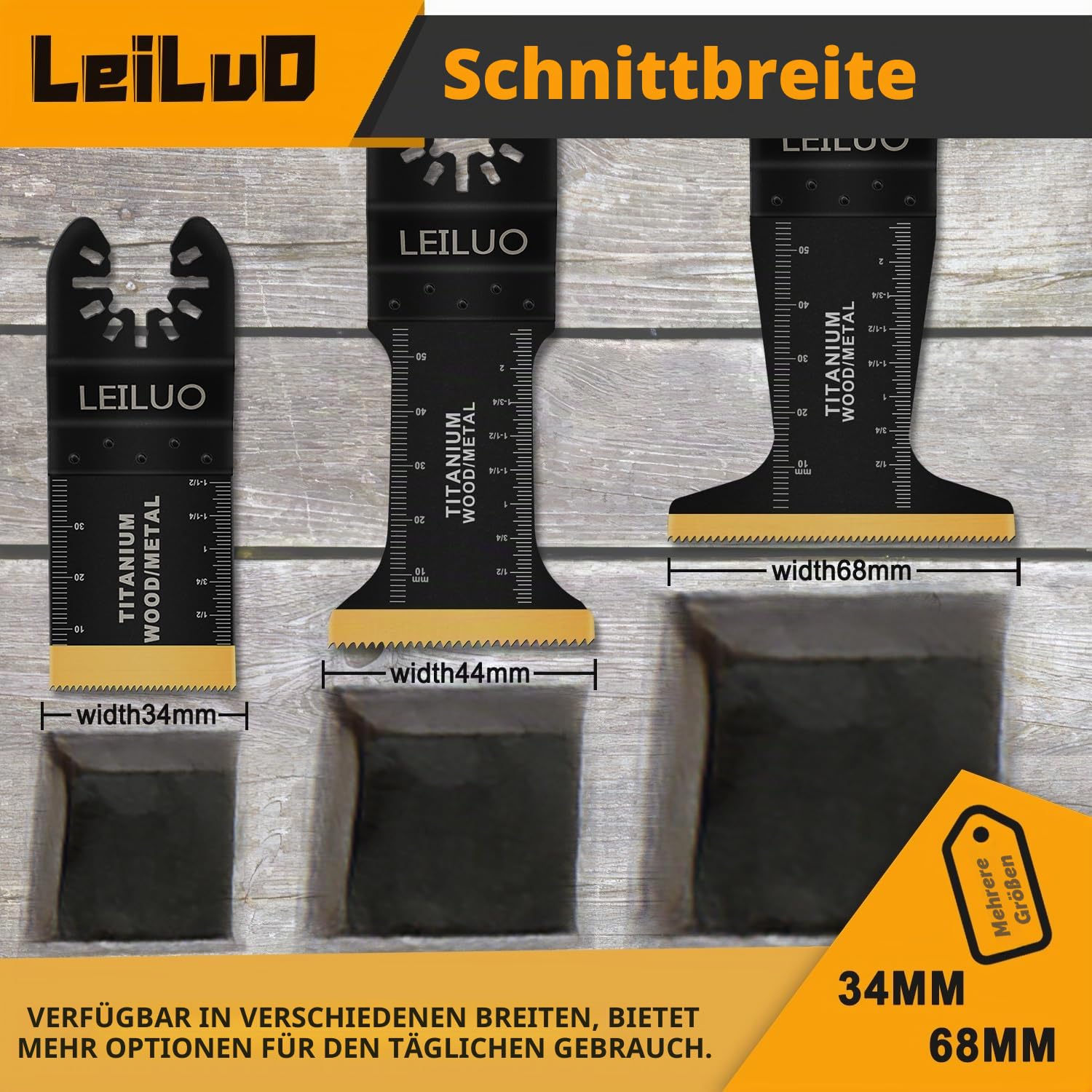LEILUO 110 tlg Multitool Sägeblätter Set Titan Extra-Lang & Breit Oszillierende Sägeblätter für Holz Gipskarton Nägel Universal Zubehör mit Aufbewahrungstasche Kompatibel mit DeWalt Makita u. a. | 100 Karbonstahl & 10 Titan, extra lang & breit, Holz Metal