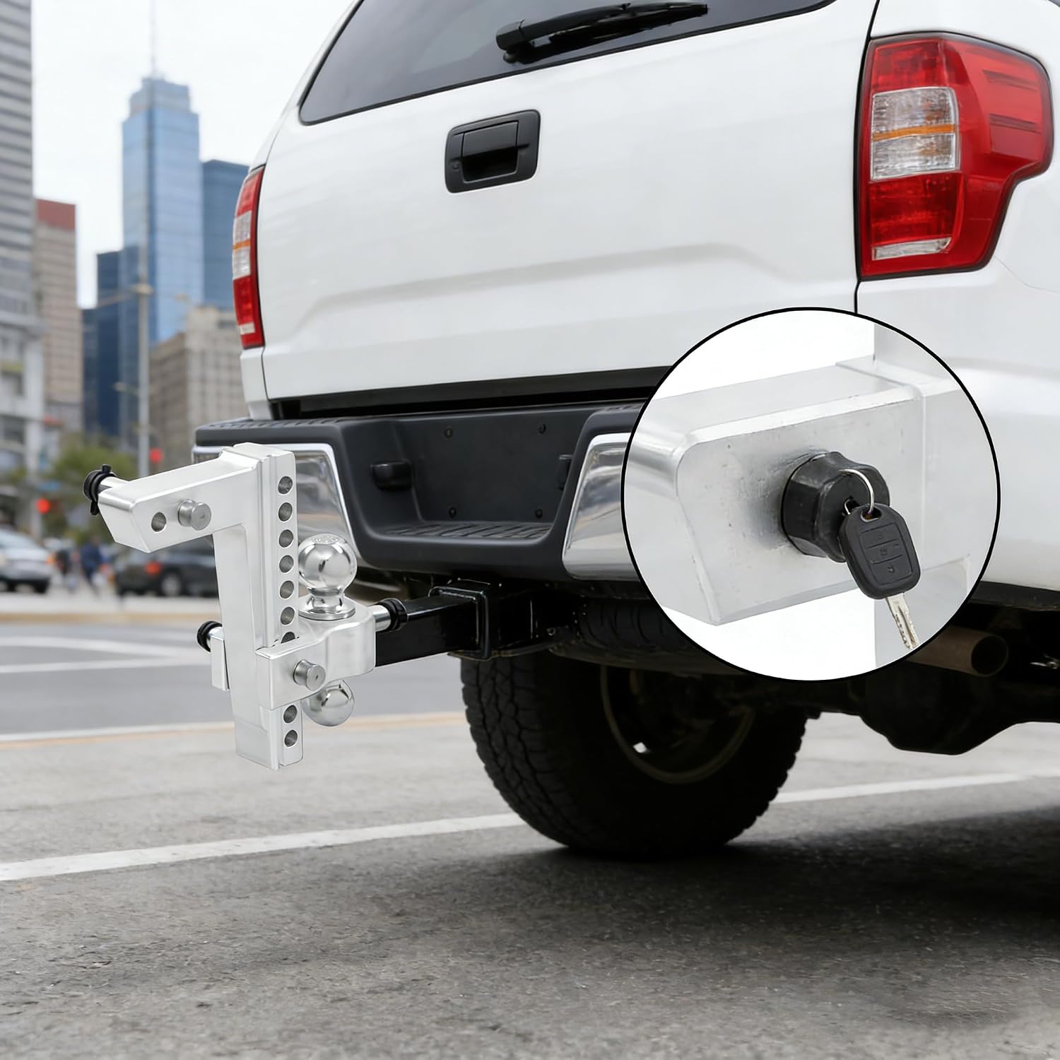 Heavy-Duty Adjustable Trailer Hitch for 2″ Receiver — 26,500 lbs Towing Capacity, 10″ Drop/Rise Dual Ball Mount (2″ & 2-5/16″), Anti-Theft Locking System