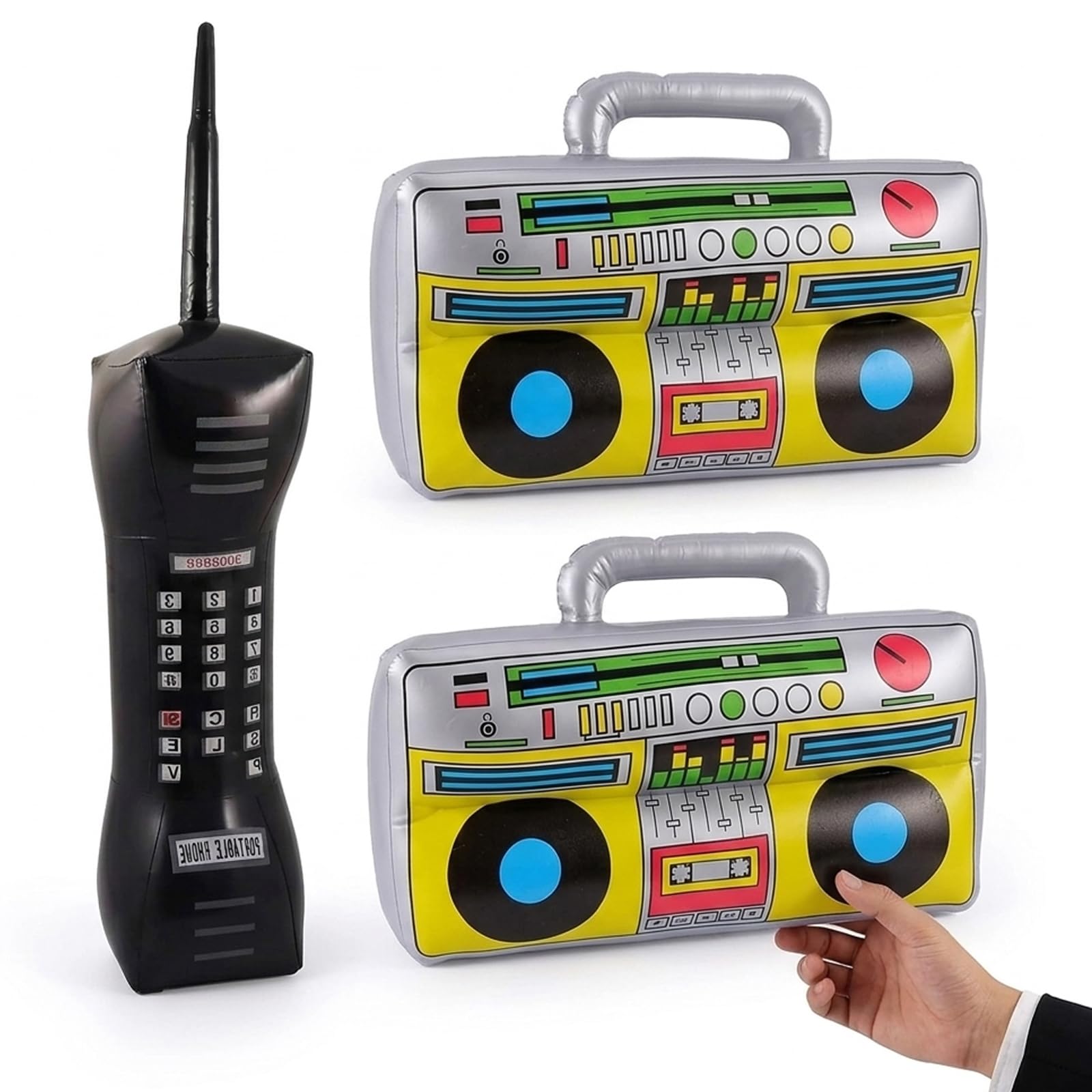 3 Pcs 90s Party Decorations, Inflatable Party Props with Retro Microphone and Guitar, 80s 90s Inflatable Party Props Decoration, Ideal for Nostalgic Gatherings and Adult Parties