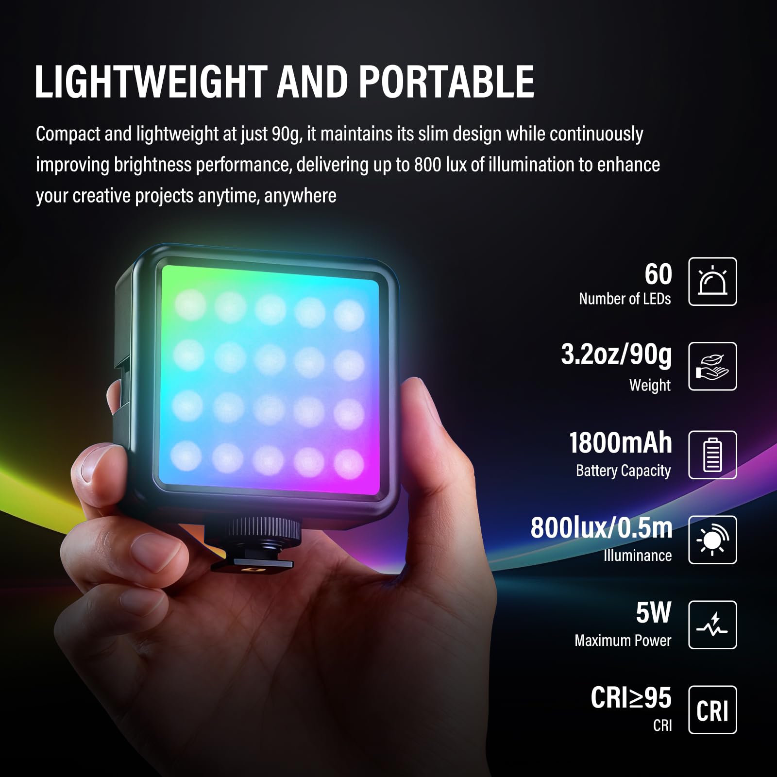 Soonpho P5 RGB Videolight Luce Tascabile per Fotocamera Luce portatile LED Light multicolore 250… — immagine 6 di 10