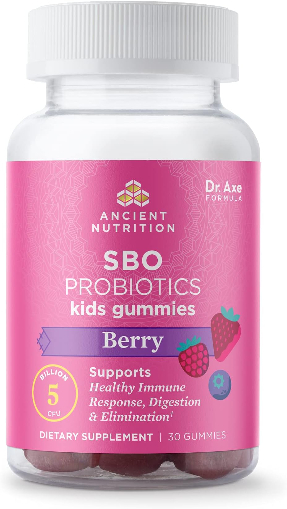 Ancient Nutrition Probiotics for Kids, Kids Probiotics Gummies, Berry, Supports Gut Health, 5B CFUs/Serving, Reduces Occasional Bloating and Constipation, 30 Count