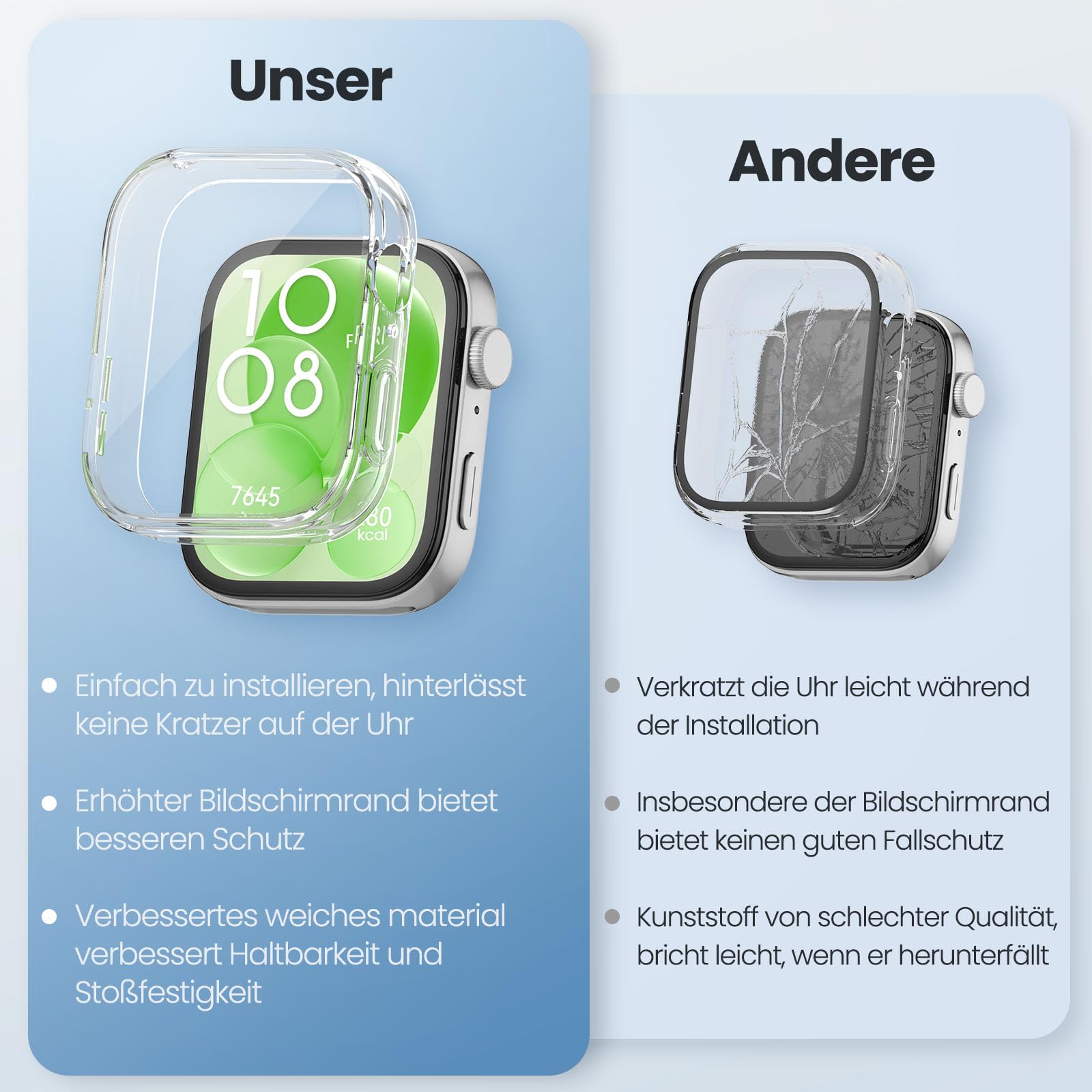 2 Stück Hülle für Huawei Watch Fit 3 Schutzhülle, Flexibles TPU Displayschutz Case 360° Rundum Kratzfest Abdeckung Ultradünne Schutz Gehäuse für Huawei Watch Fit 3