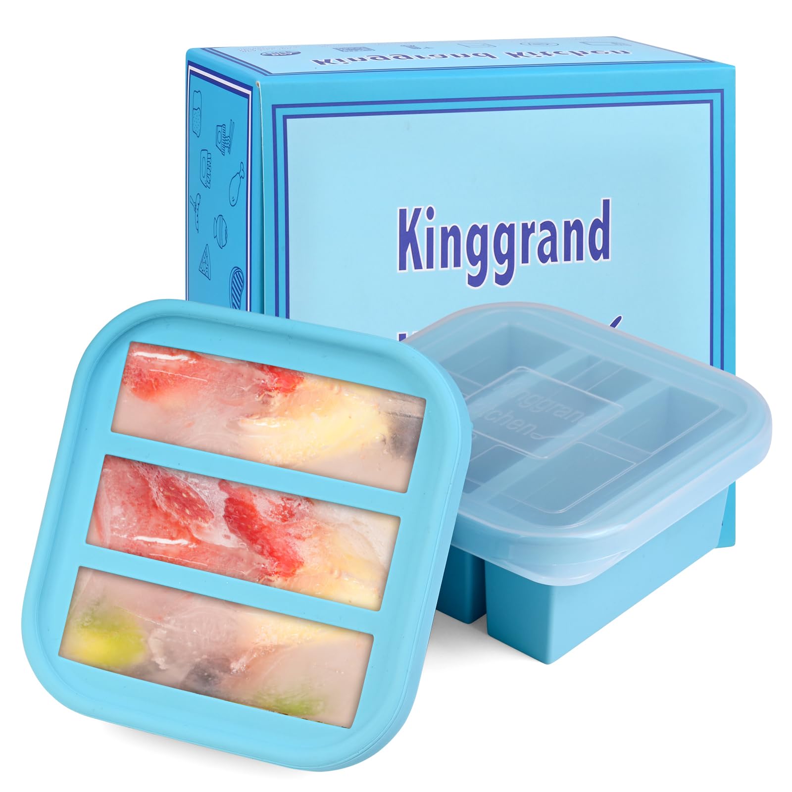 1/2-Cup Silicone Freezer Tray with Lid 2 Pack Soup Freezer Molds Food Freezing Container Make 6 Perfect Soups, Broths, Stews, Sauces, Curries