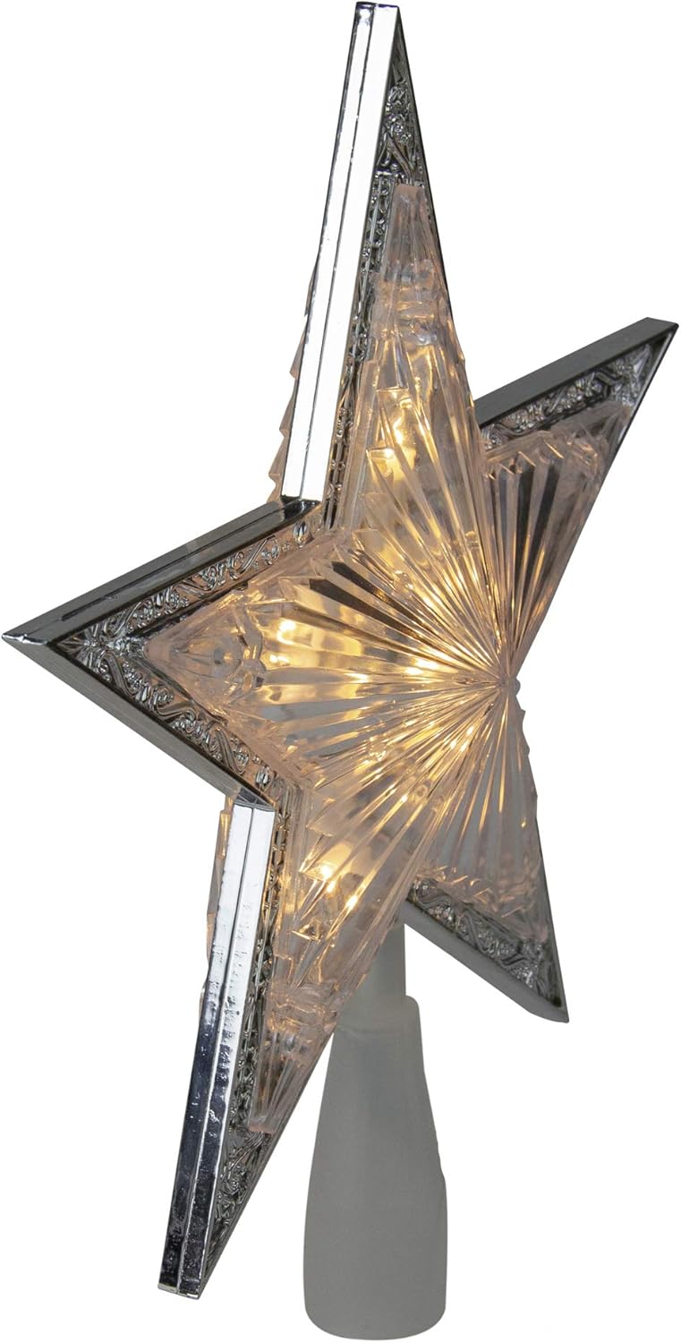 10.5" Lighted Silver Star Christmas Tree Topper - Clear Lights