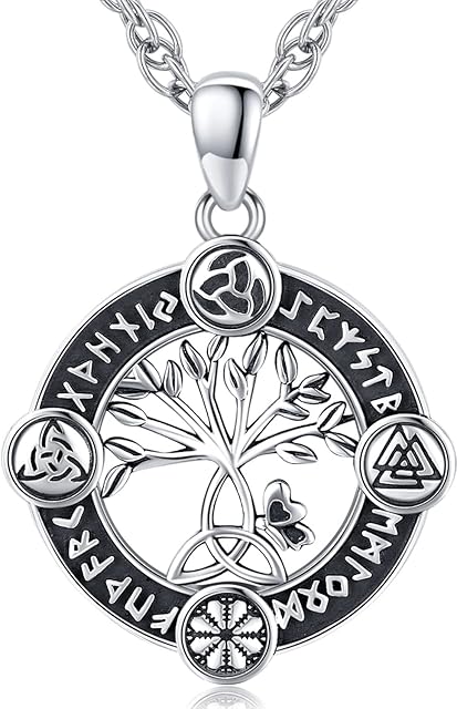 ViKing Necklace 925 Sterling Sliver Viking Tree of Life Pendant Necklace Viking Jewellery for Men Women With Stainless Steel Chain 55 cm