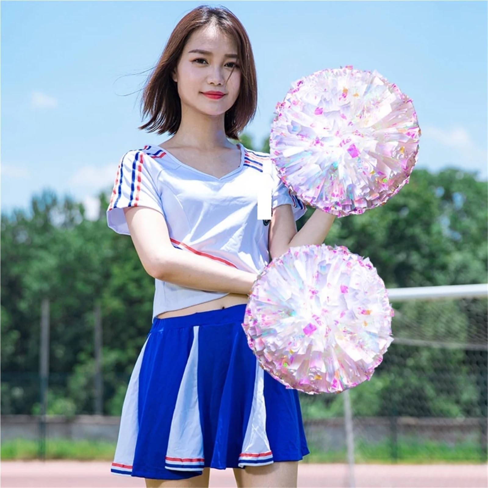 4 stücke Cheerleader Pom Poms Blume Ball Cheer Majorettes Bouquet Kunststoff Griffe für Anfeuern(13 Inch)