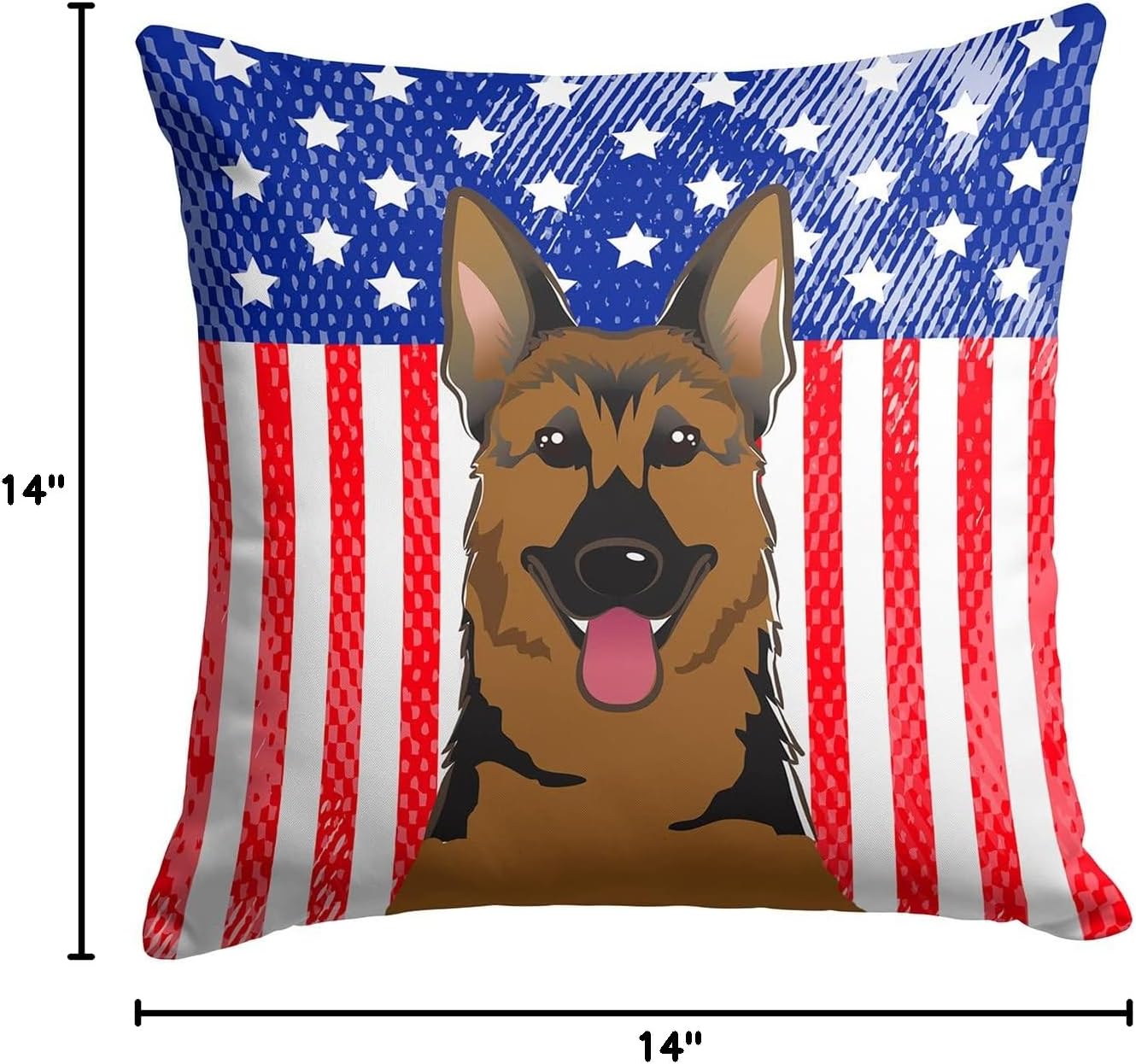 Caroline's Treasures BB2141PW1414 American Flag and German Shepherd Fabric Decorative Pillow Machine Washable, Indoor Outdoor Decorative Pillow for Couch, Bed or Patio, 14Hx14W