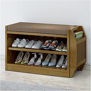 LLLD Banc À Chaussures Bambou Étagère À Chaussures avec Coussin Amovible Et Lavable Et Panier De Rangement Latéral pour Salle De Bain Entrée Rangement pour Chaussures (Size : 76cm)