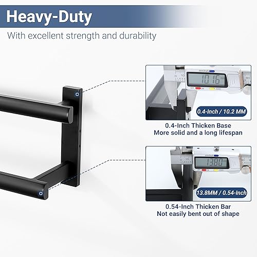 Miniatura 5 de SAYAYO Toallero doble para baño, 24 pulgadas, color negro mate, toallero montado en la pared, acero inoxidable SUS304