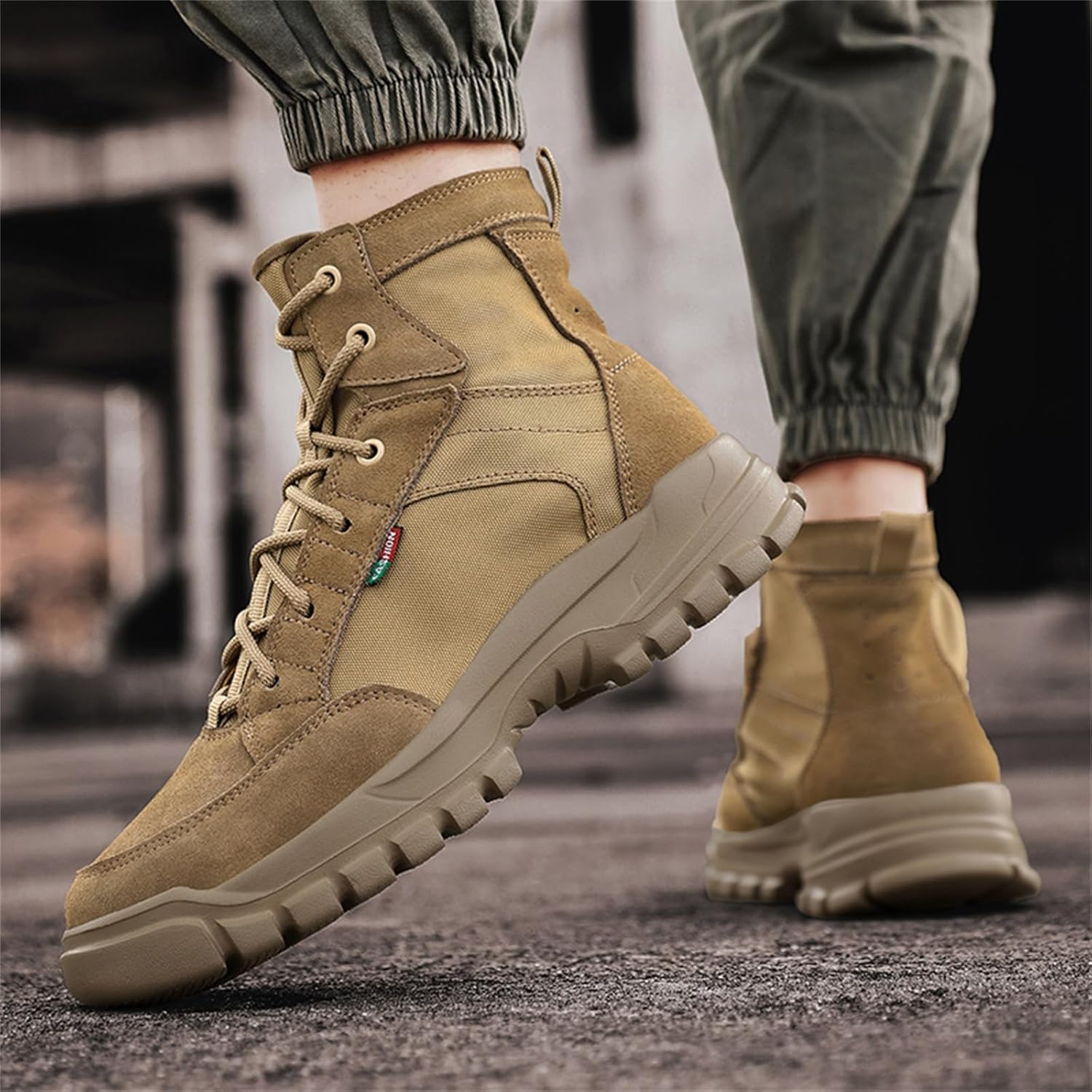Men's Lightweight Lace Up Mid Top Military Tactical Boots Breathable 6 Inches Desert Cambat Work Boots for Motorcycle Backpacking Desert Army Jungle