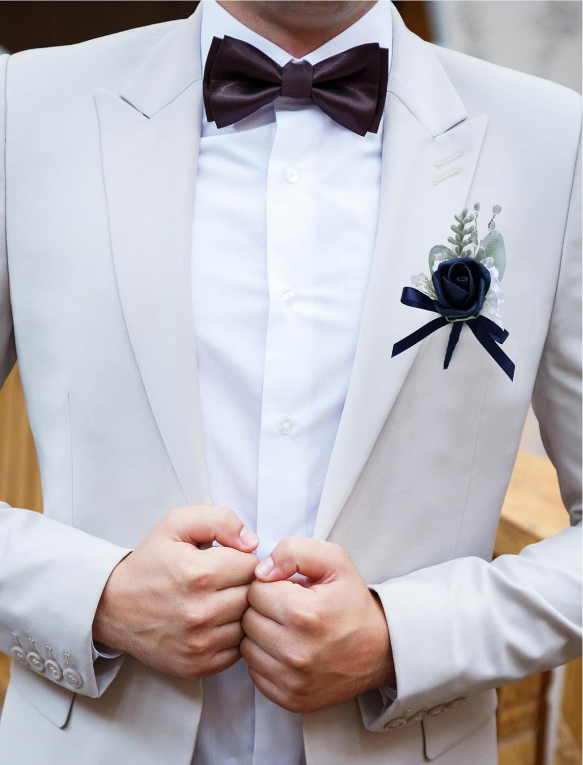 Marriwise 6pcs Rose Boutonniere for Men, Artificial Flowers Wedding Groom Groomsmen Boutonniere for Wedding/Anniversary/Prom/Rustic Wedding/Homecoming (Dark Navy Blue) - Image 3