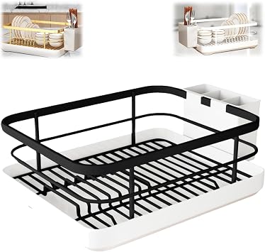 Dish Drying Rack - Space-Saving Kitchen Dish Drying Rack with Drainer, Fast Drainage System, Large Capacity for Dishes, Bowls, and Cups Black
