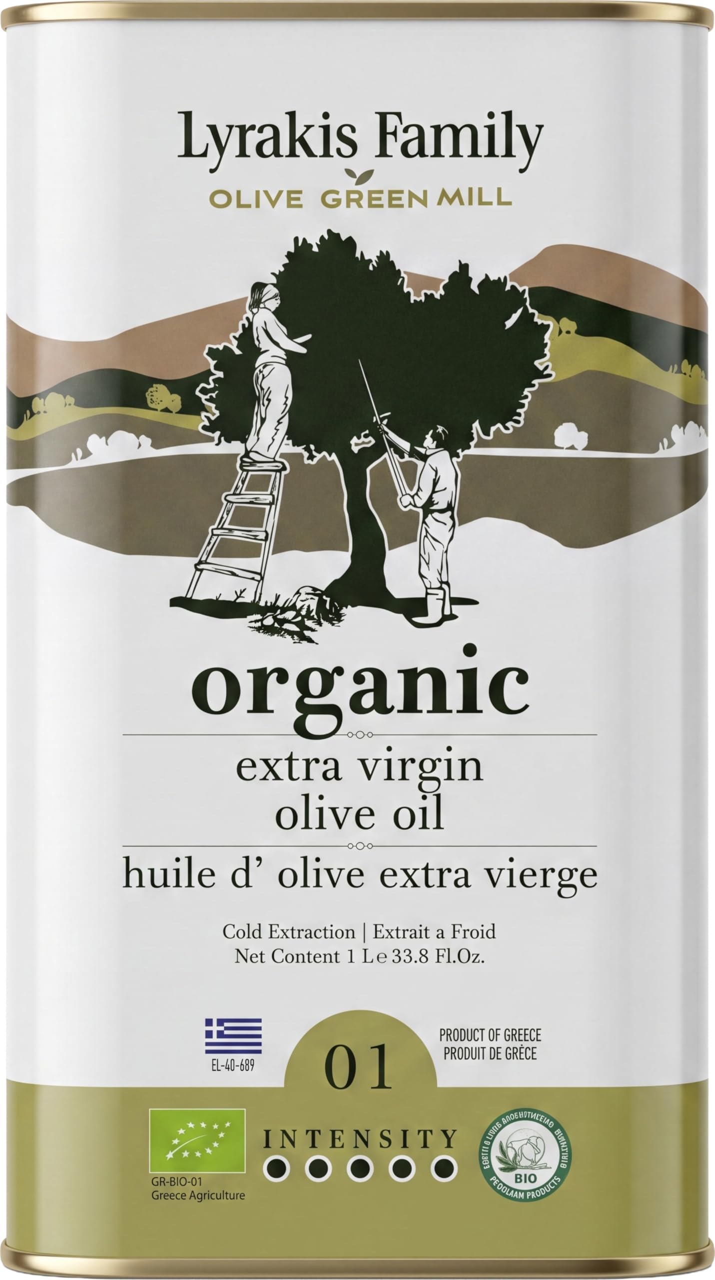 Lyrakis Family Olivenöl BIO 1l – Griechisches Natives Olivenöl Extra, Zertifiziert BIO,Premium Erste Kaltpressung, Reich an Polyphenolen, Koroneiki Oliven, Neue Ernte aus Kreta – Seit 1975