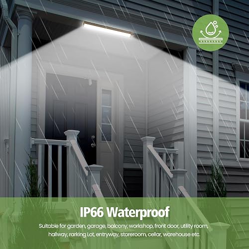 LEZOE LED Lampada a prova di umidità con sensore di movimento IP66 120CM, 30W 4200Lumens (140Lm/W) Plafoniera LED Sensore di movimento, IP66 Impermeabile Seminterrato Garage Officina Cucina 4000K - 5