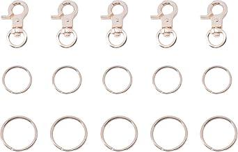 5 Pcs Dog Tag Clips with 5 Pcs 3/4 Inch Keychain and 1 Inch Keychain Gold Metal Dog Tag Rings for Pet Kitten Cat Collars ID Holder Harnesses