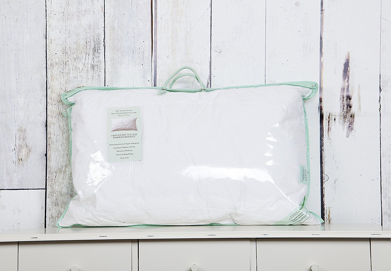 Eurotextiles 300 Thread Count Percale Quilted Bamboo Bounce Pillow - Anti-bacterial and Hypo-allergenic