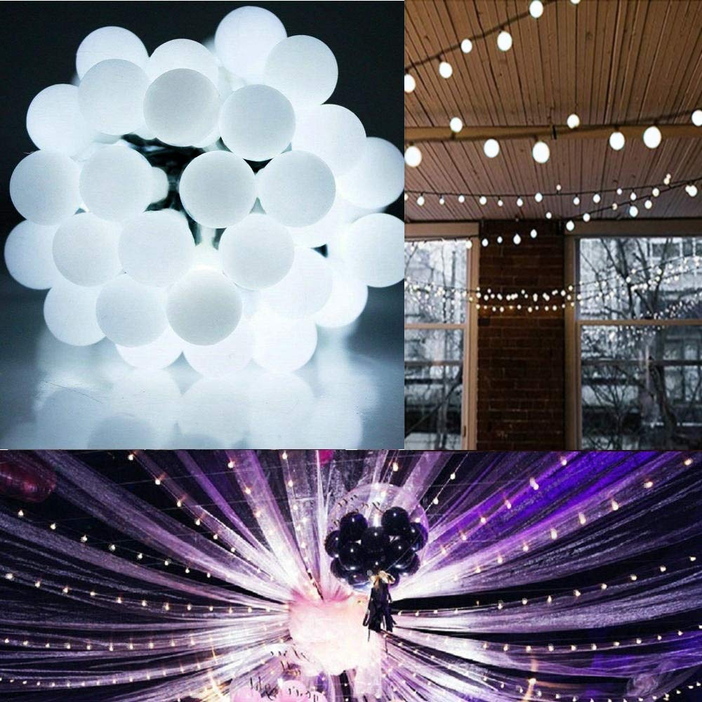 Solarny łańcuch świetlny, 30 diod LED, 6,5 m, łańcuch świetlny solarny, mini kulka, dekoracyjne światła, 8 trybów, wodoodporne, z pilotem zdalnego sterowania, świąteczne lampki USB, do wewnątrz, na zewnątrz, do ogrodu (60 LED 11 m, białe)