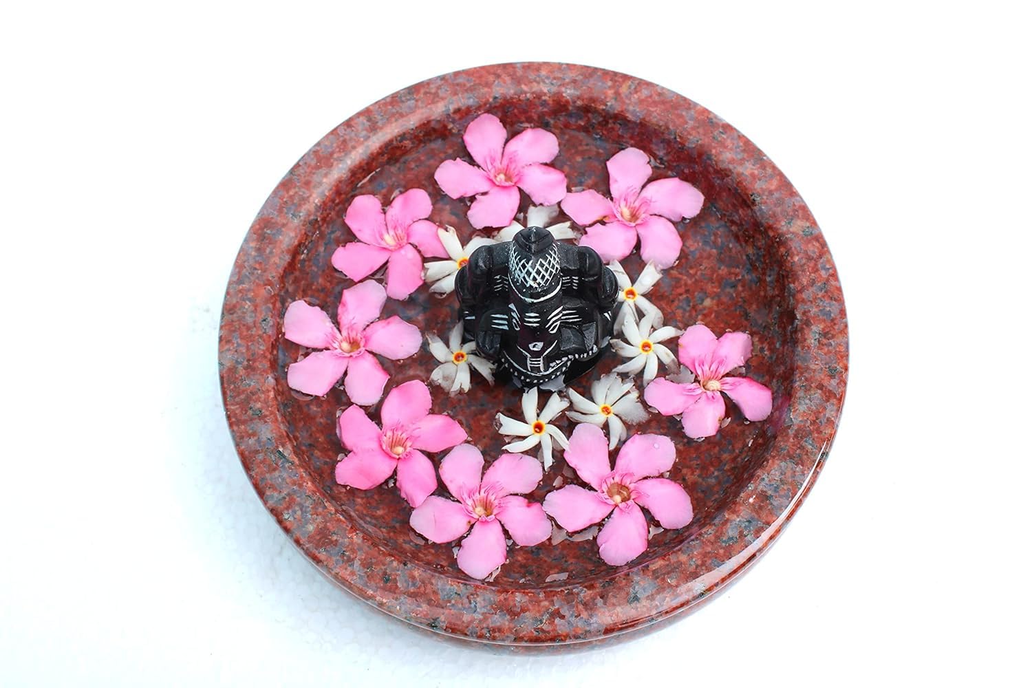 Granite Round Shape Urli with 1 Ganesh Idol/Floating Flower Traditional Decorative Beautiful Handcrafted Urli Bowl for Home, Office and Table Décor, 8inch-image-34
