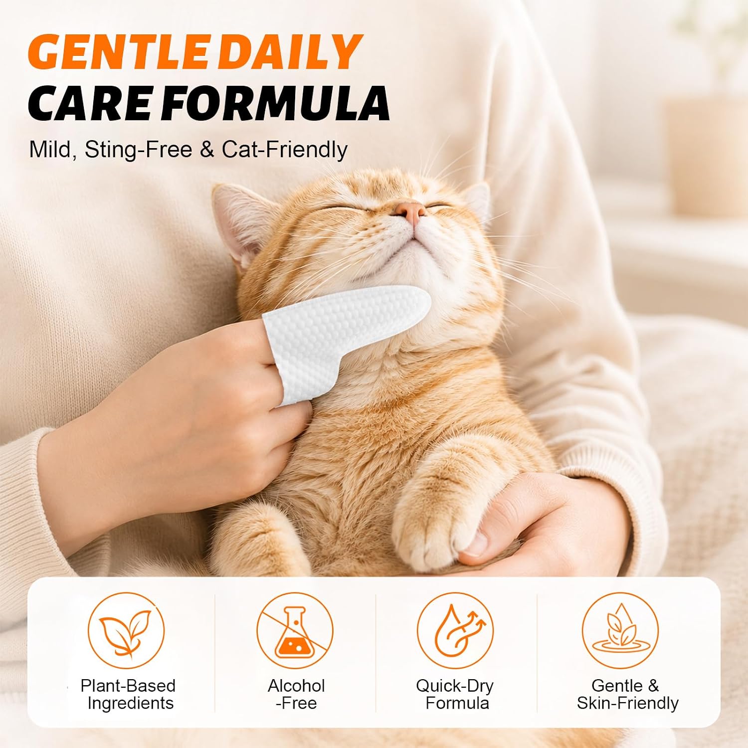 Double-Finger Cat Chin Grooming Wipes for Daily Care, 30 Count | Plant-based no-rinse formula | Soft texture for targeted cleaning | Helps lift oil and dirt around the chin