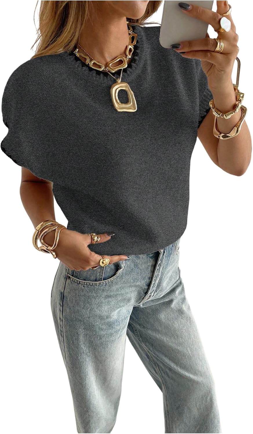 SOLY HUX Women's Short Sleeve Sweater 3D Floral Sweaters Pullover Tank Tops Knit Vest Trendy Fashion Clothing