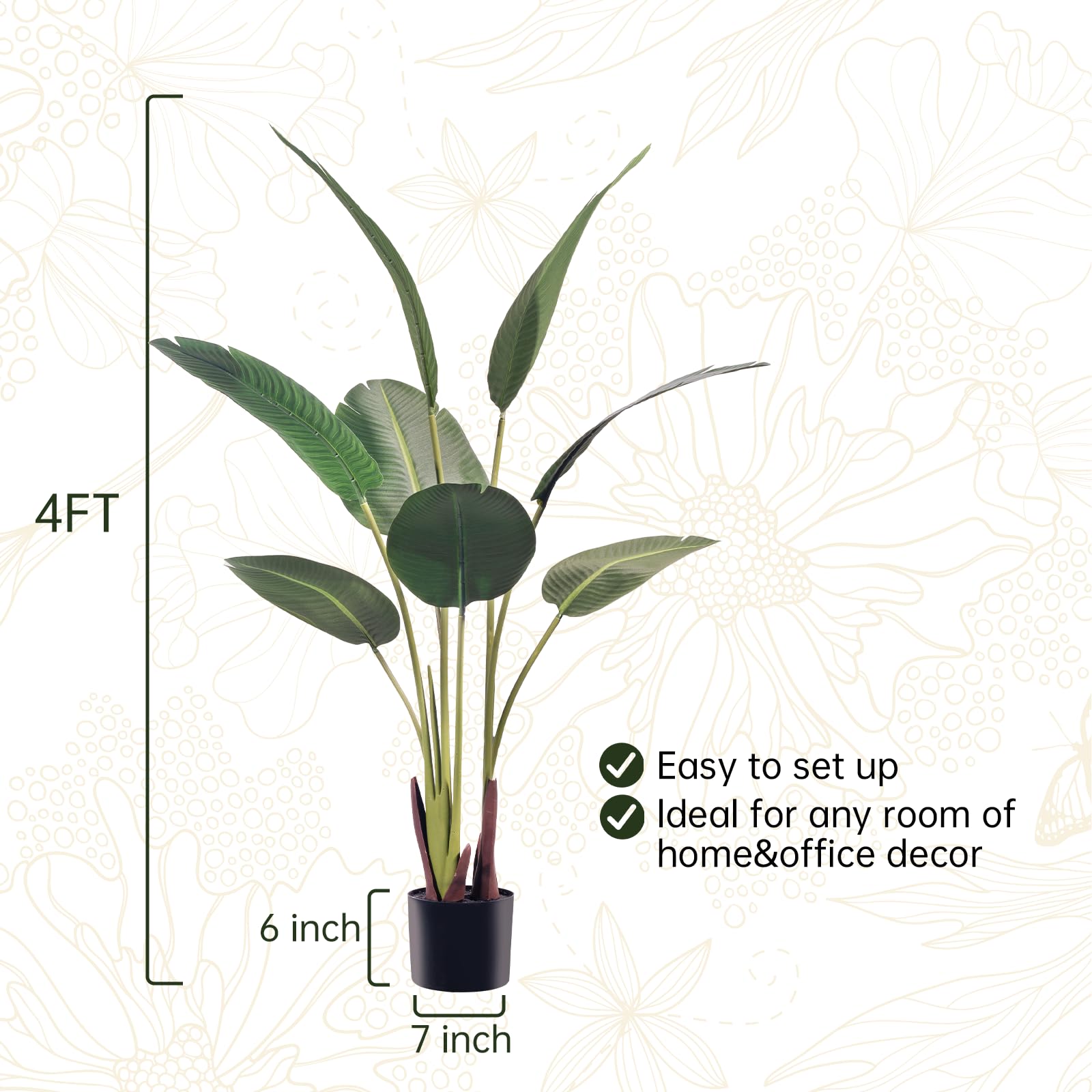 Romantic season 2Pack Artificial Bird of Paradise Plant, 4 Feet Fake Palm Tree Faux Tree for Indoor Outdoor Modern Decoration Banana Leaf Plant in Pot for Home Office Perfect Housewarming Gift