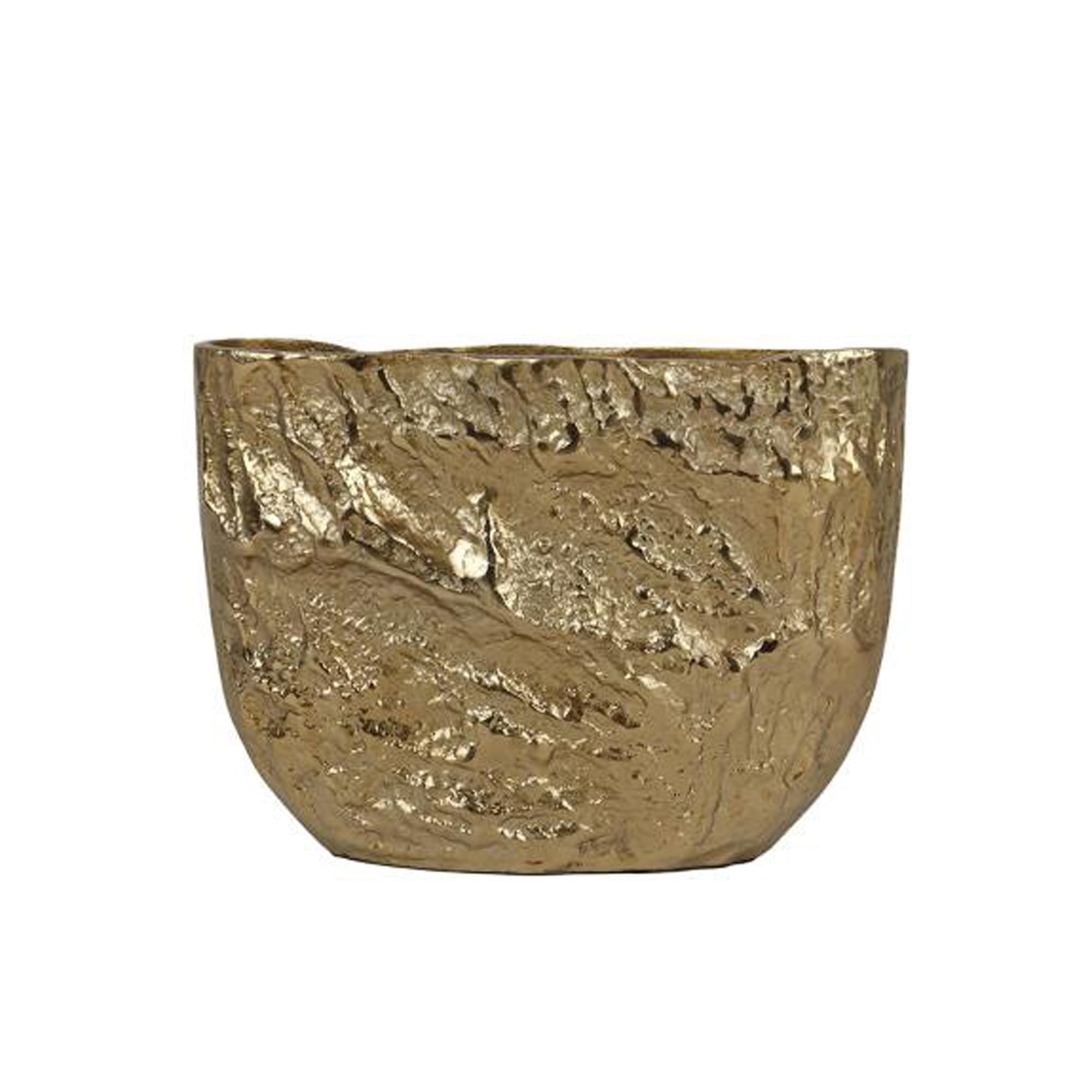 IHI EST. 1986 Textured Gold Metal Vase, 13 Inch Decorative Bowl Vase, Sculptural Gold Centerpiece Vessel for Floral Arrangements