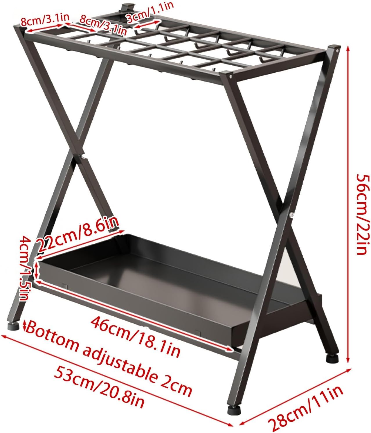 Compact & Foldable Umbrella Stand with Removable Drip Tray & Space Saving Hooks for Entryway Living Room Office & Store Black