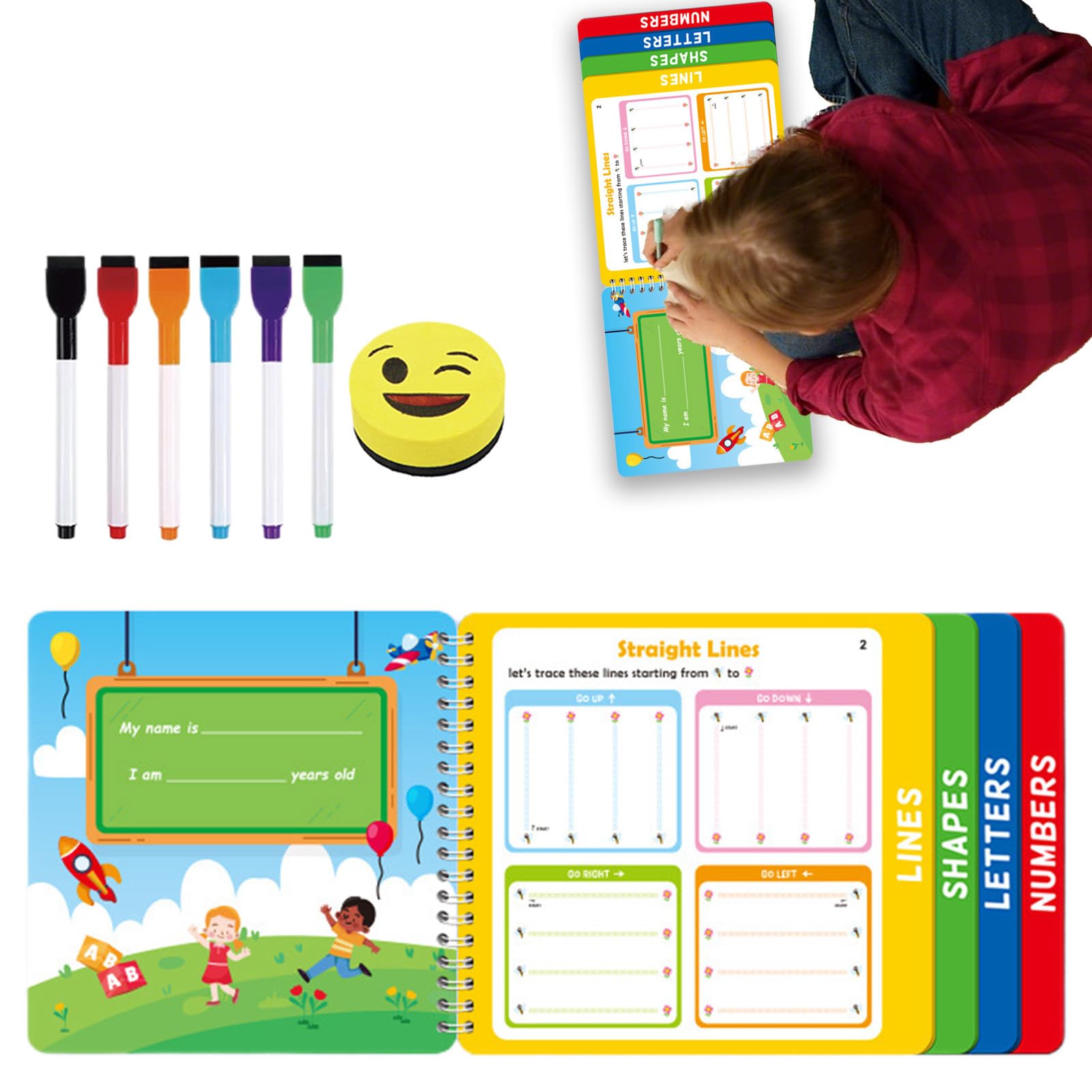 Libri Da Tracciare Per Bambini Quaderno Scrittura Cancellabile | Libro Traccia Lettere e Scrittura dei Bambini Ragazzi Ragazze Prescolari Scuola Materna Scuola Aula