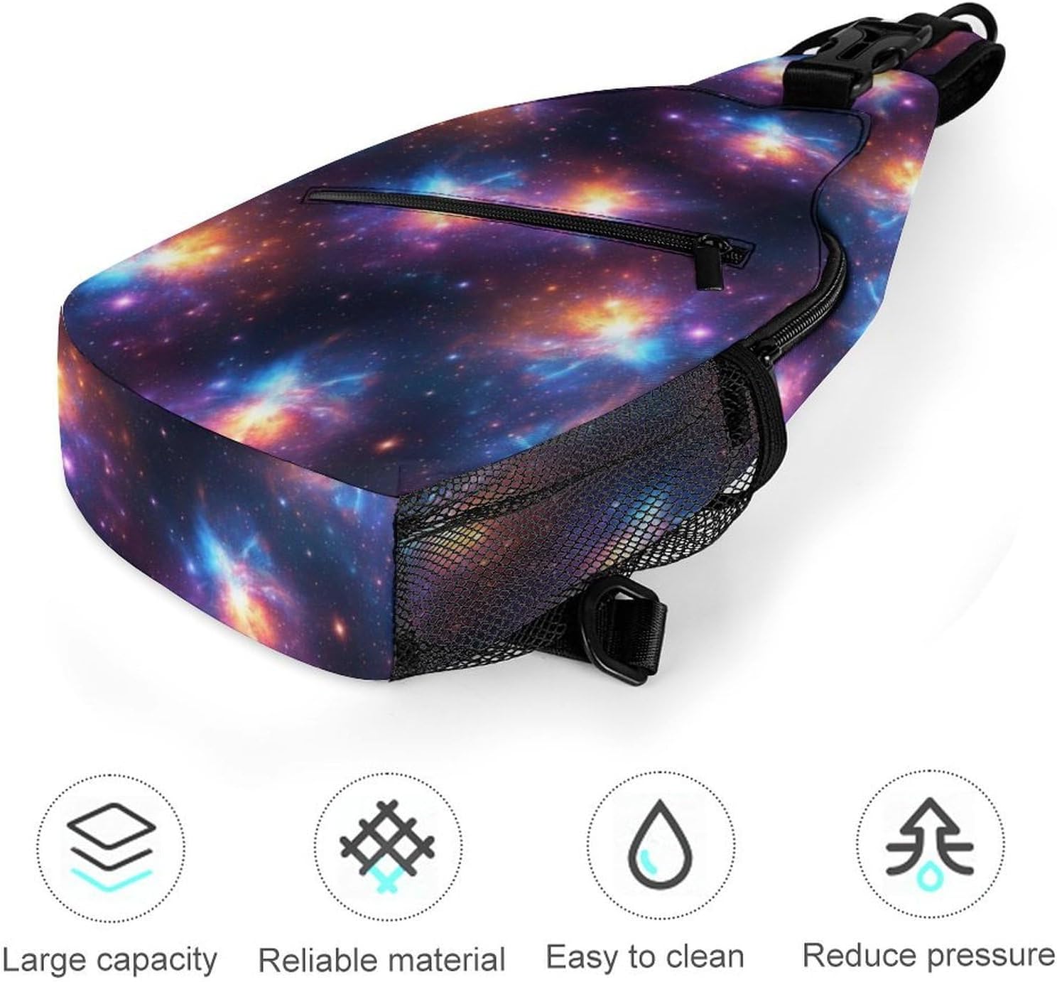 Fashion Day Pack Small Cross Body Backpack Sling Shoulder Bag Chest Bag For Men And Women Purple Galaxy