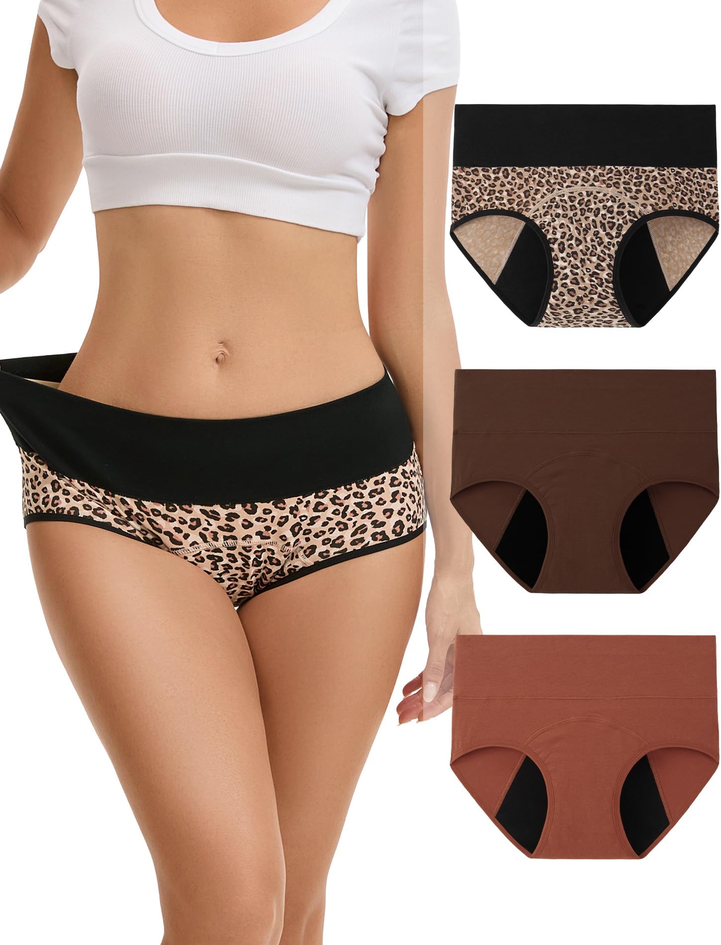 Period Underwear for Women Leakproof High Waisted Menstrual Cotton Panties 3 Pack