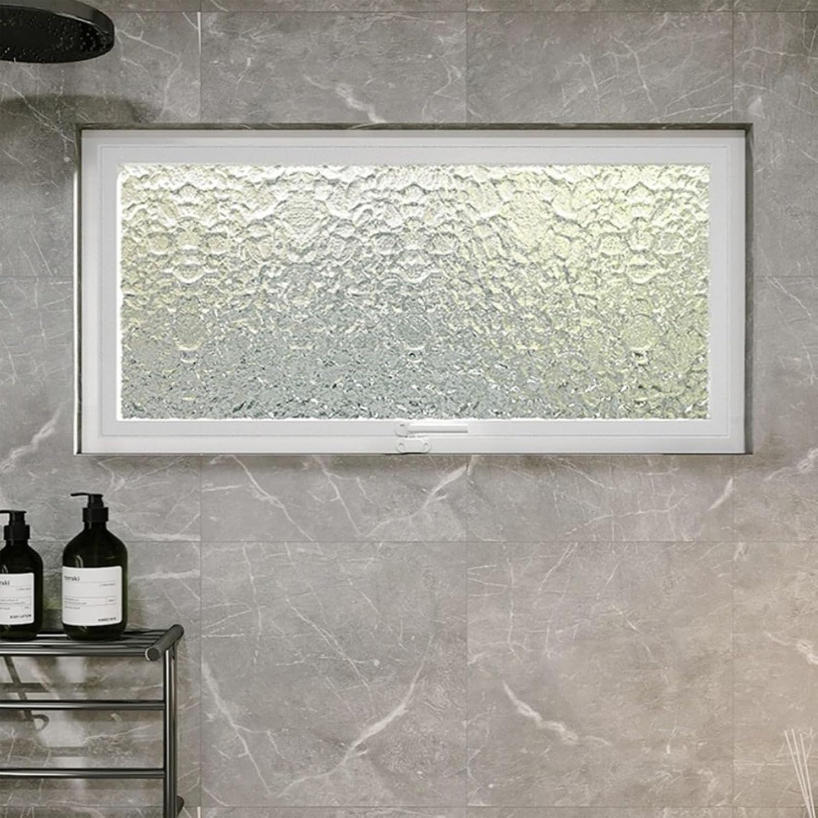 Fenêtre rectangulaire en métal Fenêtre à Battant Pivotante 360° Fenêtre à Auvent Ondulée Fenêtres de Salle de Bain en Verre Intimité pour sous Sol Toilettes,01,60 * 40cm/23.6 * 15.7in