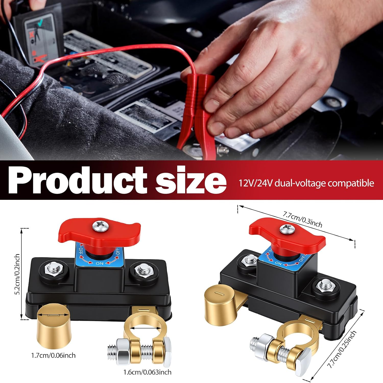 4 Pcs 12V/24V Battery Disconnect Switch, Adjustable Rotating Battery Cut Off Switch, Pure Copper Manual Rotary Battery Shut Off Switch for Car Marine Boat RV ATV
