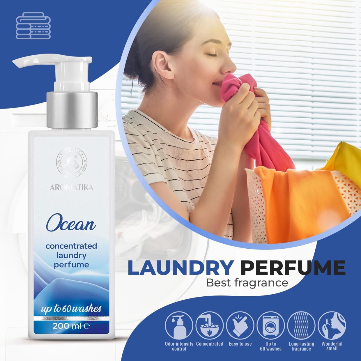 Concentrated Laundry Perfume Ocean 200ml - Laundry Scent Booster - Liquid Perfume Laundry - Linen Freshener - Cotton Perfume - Washing Fragrance - Fresh and Long Lasting Scent
