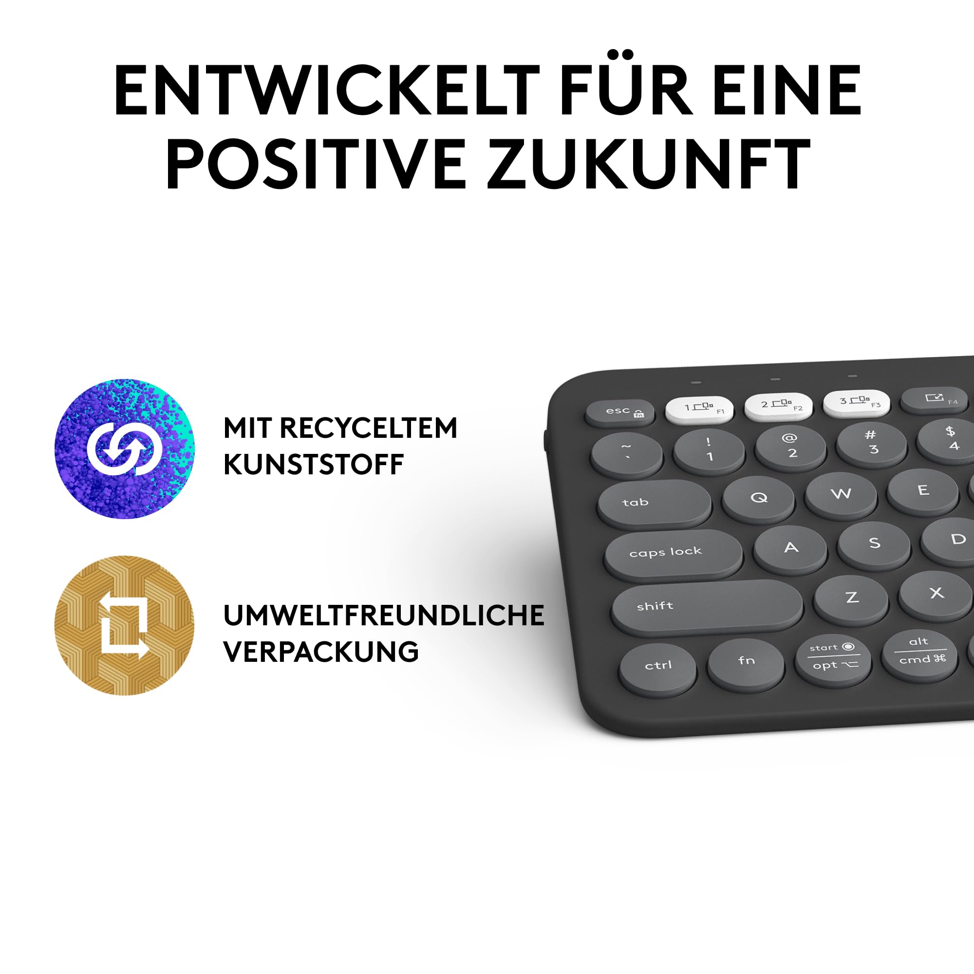 Logitech Pebble Keys 2 K380s, kabellose Multi-Device Bluetooth-Tastatur mit anpassbaren Sondertasten, schlank, mobil, Easy-Switch - Windows, macOS, iPadOS, Android, ChromeOS, Deutsches QWERTZ-Graphit